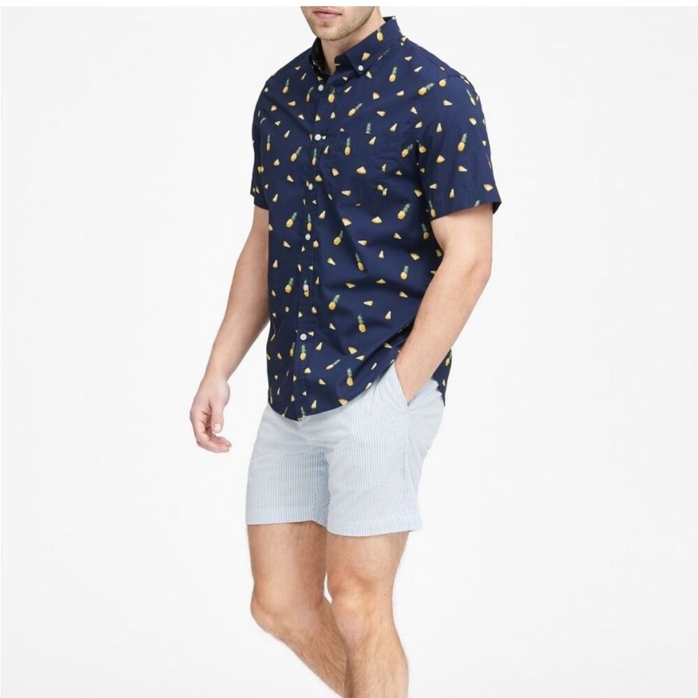 NWT Banana Republic Slim-Fit Luxe Poplin Print Shirt 🍍